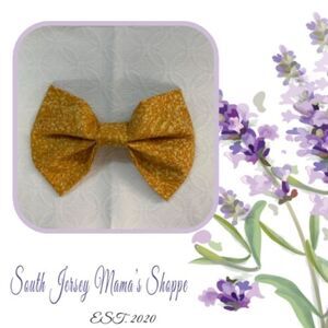 Vintage Fabric Handmade Hair Bow Mustard Color Floral 100% Cotton